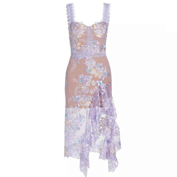 Bronx and Banco NWOT Eva Midi Dress in Lilac Floral Embroidery Size XS US 2 - Picture 4 of 14